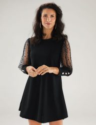 Czarna sukienka o długości mini. Czarne sukienki Unisono, s, bez wzorów, z tiulu, eleganckie, bez kołnierzyka, bez ramiączek, mini, rozkloszowane. Za 159.00 zł.