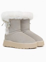 Gooce Skórzane kozaki zimowe "Alissa" w kolorze jasnoszaro-białym rozmiar: 40. Białe kozaki Gooce, na zimę, bez wzorów, ze skóry, eleganckie, bez obcasa, na platformie, bez zapięcia. Za 217.99 zł.