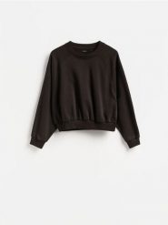 Gładka bluza - ciemnobrązowy. Brązowe bluzy Reserved, l, bez wzorów, z bawełny, bez kaptura. Za 69.99 zł.