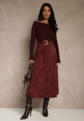 Bordowa Spódnica z Wiskozy z Bawełną z Imitacji Zamszu z Paskiem Oliweda. Czerwone spódnice Renee, na co dzień, l, bez wzorów, z bawełny, midi. Za 139.99 zł.