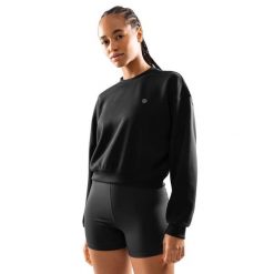 Bluza treningowa crop top dla kobiet Fitness Siroko Studio. Czarne bluzy SIROKO, bez wzorów, z materiału, bez ramiączek, bez kaptura. W wyprzedaży za 127.00 zł.