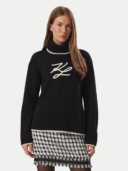 KARL LAGERFELD Golf B4W18033 Czarny Regular Fit. Czarne swetry KARL LAGERFELD, s, bez wzorów, z syntetyku, bez ramiączek. Za 1,299.00 zł.