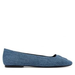 Baleriny DKNY. Niebieskie baleriny DKNY, bez wzorów, bez obcasa, bez zapięcia. Za 379.99 zł.