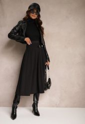Czarna Plisowana Spódnica o Rozkloszowanym Kroju w Stylu Preppy z Paskiem Setina. Czarne spódnice Renee, do pracy, l, bez wzorów, biznesowe, midi, dopasowane. W wyprzedaży za 151.99 zł.