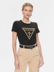 Guess T-Shirt W4RI69 J1314 Czarny Regular Fit. Czarne t-shirty Guess, xs, z aplikacjami, z bawełny, bez kołnierzyka, bez ramiączek. Za 129.99 zł.