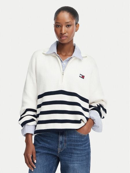 Tommy Jeans Sweter DW0DW22928 Kremowy Regular Fit. Białe swetry Tommy Jeans, xs, bez wzorów, z bawełny, bez ramiączek. Za 449.99 zł.