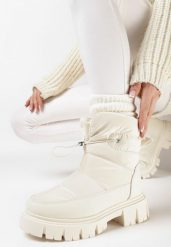 Beżowe Pikowane Śniegowce na Grubej Podeszwie ze Ściągaczem Orbica. Brązowe śniegowce Born2be, bez wzorów, bez zapięcia. Za 89.99 zł.