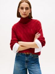Tommy Hilfiger Wełniany sweter Kobiety Wełna czerwony, XS. Czerwone swetry Tommy Hilfiger, xs, bez wzorów, z wełny, eleganckie, bez ramiączek. Za 649.95 zł.