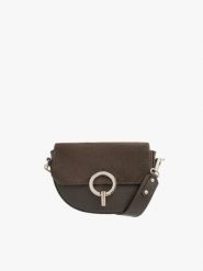 Mała elegancka torebka damska ze złotymi detalami. Brązowe torebki klasyczne Ryłko, bez wzorów, ze skóry, eleganckie, małe, bez dodatków. Za 299.99 zł.