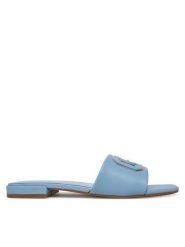 Guess Klapki FLJTAR LEA19 Niebieski. Niebieskie klapki Guess, z aplikacjami, ze skóry, bez obcasa, bez zapięcia. Za 319.99 zł.