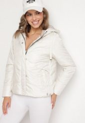 Jasnobeżowa Casualowa Kurtka z Kapturem i Ozdobnymi Sznurkami Evialinae. Brązowe kurtki Born2be, l, bez wzorów, z jeansu, eleganckie, z kapturem. Za 189.99 zł.