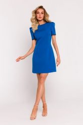 Niebieska Mini Sukienka z ozdobnymi Rękawami. Niebieskie sukienki MOE, l, bez wzorów, z elastanu, wizytowe, bez kołnierzyka, bez ramiączek, mini. Za 299.90 zł.