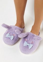 Fioletowe Kapcie Ozdobione Kokardką i Króliczymi Uszkami Blerona. Fioletowe kapcie Born2be, z aplikacjami. W wyprzedaży za 33.99 zł.