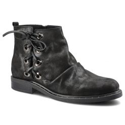 Botki damskie Lemar, płaskie z eleganckim wiązaniem i zapinane na zamek, czarne, 60150-V. Czarne botki Lemar, bez wzorów, z nubiku, eleganckie, bez obcasa, na płaskiej podeszwie, bez zapięcia. Za 219.00 zł.