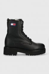 Tommy Jeans botki skórzane Tommy Jeans Urban Warmlined Boot damskie kolor czarny na płaskim obcasie ocieplone. Czarne botki Tommy Jeans, bez wzorów, z gumy, bez obcasa, na płaskiej podeszwie, bez zapięcia. W wyprzedaży za 649.99 zł.