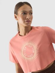 4F T-shirt crop top z nadrukiem damski - różowy XXL. Czerwone t-shirty 4f, m, bez wzorów, z bawełny, retro, bez kołnierzyka, bez ramiączek. W wyprzedaży za 29.99 zł.