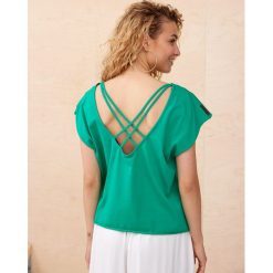 Bluzka Damska Belissa BS Emerald. Czarne bluzki blue shadow, bez wzorów, z bawełny, bez kołnierzyka, bez ramiączek. W wyprzedaży za 69.95 zł.