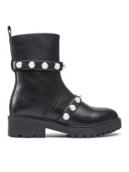 DeeZee Botki WS0903-01 Czarny. Czarne botki DeeZee, bez wzorów, ze skóry, bez obcasa, na płaskiej podeszwie, bez zapięcia. Za 159.99 zł.