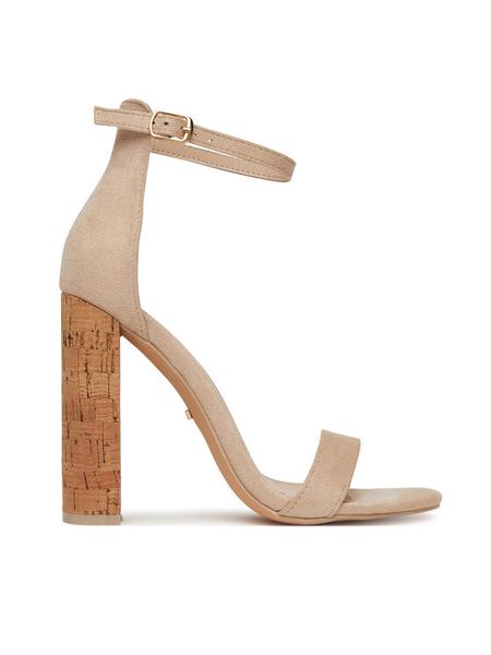 DeeZee Sandały WX14340-S-1AP Beżowy. Brązowe sandały DeeZee, bez wzorów, ze skóry, bez obcasa, na słupku, bez zapięcia. Za 90.99 zł.