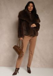 Brązowe Jeansy Mom Fit High Waist Kasena. Brązowe jeansy Renee, l, bez wzorów, z jeansu, klasyczne, z podwyższonym stanem. Za 99.99 zł.