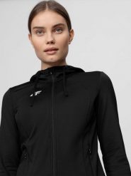 Bluza treningowa damska. Czarne bluzy 4f, xl, bez wzorów, z dzianiny, z kapturem. W wyprzedaży za 179.99 zł.