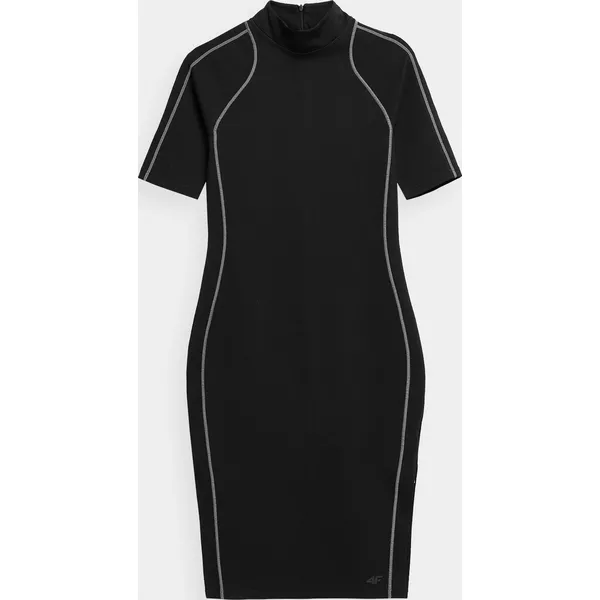 Sukienka ołówkowa midi damska. Czarne sukienki 4f, xs, bez wzorów, z dzianiny, bez kołnierzyka, bez ramiączek, midi, dopasowane. Za 199.99 zł.