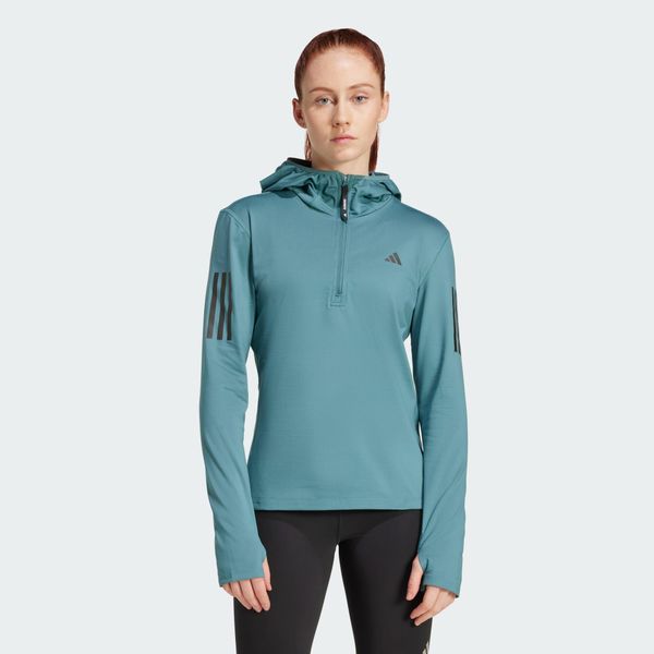 Bluza Own The Run Winterized Hooded Half-Zip. Niebieskie bluzy adidas, xs, bez wzorów, z kapturem, do biegania, climawarm (adidas). W wyprzedaży za 257.50 zł.