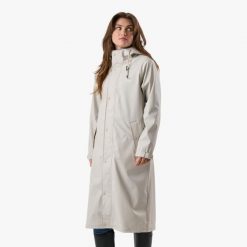 Kurtka przeciwdeszczowa damska do wędrówek wodoodporna Väderöarna Long Coat W. Szare kurtki SWEDEMOUNT, bez wzorów, bez kaptura. Za 329.99 zł.