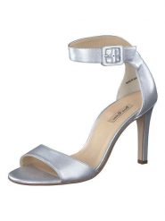 Paul Green Skórzane sandały w kolorze srebrnym na obcasie rozmiar: 40,5. Szare sandały Paul Green, bez wzorów, z otwartym noskiem, bez obcasa, na koturnie, bez zapięcia. Za 204.96 zł.