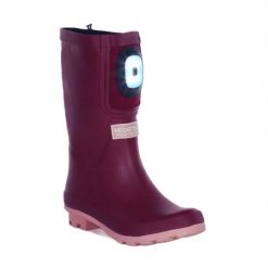 Kalosze turystyczne damskie Regatta Fairweather Shine z oświetleniem. Brązowe kalosze Regatta, bez wzorów, bez zapięcia. W wyprzedaży za 189.00 zł.