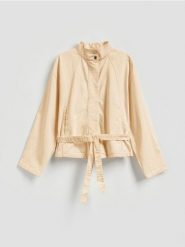 Bawełniana kurtka z wiązaniem - żółty. Żółte kurtki Reserved, l, bez wzorów, z bawełny, bez kaptura. Za 149.99 zł.