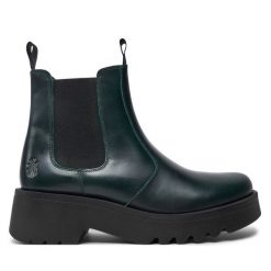Sztyblety Fly London. Zielone botki Fly London, bez wzorów, bez obcasa, na płaskiej podeszwie, bez zapięcia. Za 359.99 zł.
