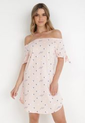 Jasnoróżowa Sukienka Hermusa. Czerwone sukienki Born2be, m, z aplikacjami, z bawełny, bez kołnierzyka, bez ramiączek, mini. Za 79.99 zł.
