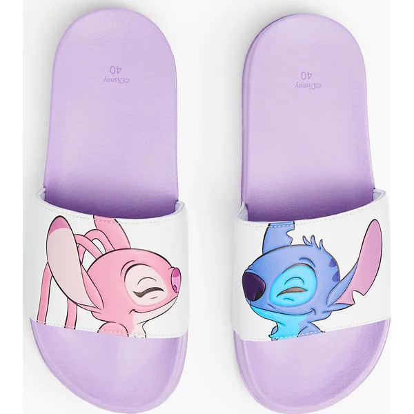 Fioletowe klapki Lilo i Stitch - Fioletowy. Fioletowe klapki Cropp, bez wzorów, bez obcasa, bez zapięcia. Za 69.99 zł.