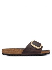Birkenstock Klapki Madrid Big Buckle 1032914 Brązowy ciemny. Brązowe klapki Birkenstock, bez wzorów, ze skóry, bez obcasa, bez zapięcia. Za 629.99 zł.