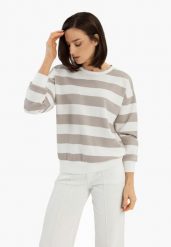 Bluza w paski B-MAGNE. Białe bluzy Volcano, l, bez wzorów, z jeansu, eleganckie, bez ramiączek, bez kaptura. Za 159.99 zł.