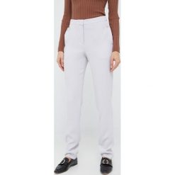Emporio Armani spodnie H3NP2E.C9900 damskie kolor szary proste high waist. Szare spodnie materiałowe Emporio Armani, bez wzorów, z materiału, z podwyższonym stanem. W wyprzedaży za 899.99 zł.