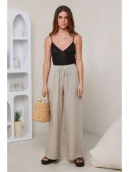 Le Monde du Lin Lniane spodnie w kolorze beżowym rozmiar: 38/40. Brązowe spodnie materiałowe Le Monde du Lin, bez wzorów, ze lnu. Za 173.99 zł.