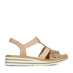 Sandały Rieker. Brązowe sandały Rieker, bez wzorów, bez obcasa, na płaskiej podeszwie, bez zapięcia. Za 319.99 zł.