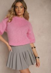 Szare Spódnico-Spodenki High Waist z Plisami w Stylu Tennis Skirt Ninaris. Szare szorty Renee, bez wzorów, eleganckie. W wyprzedaży za 107.99 zł.