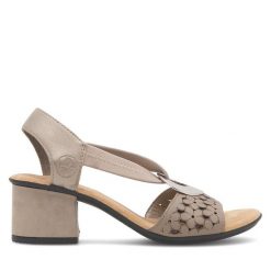 Sandały Rieker. Brązowe sandały Rieker, bez wzorów, bez obcasa, na słupku, bez zapięcia. Za 299.99 zł.