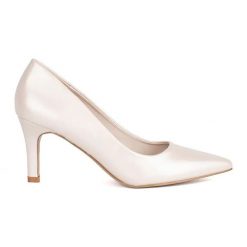 Klasyczne eleganckie perłowe czółenka na szpilce beżowy. Brązowe czółenka bez wzorów, eleganckie, bez obcasa, na szpilce, bez zapięcia. Za 181.89 zł.
