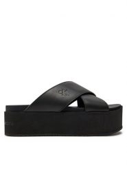 Calvin Klein Jeans Klapki Flatform Cross Mg Uc YW0YW01349 Czarny. Czarne klapki Calvin Klein Jeans, bez wzorów, z jeansu, bez obcasa, bez zapięcia. Za 439.99 zł.