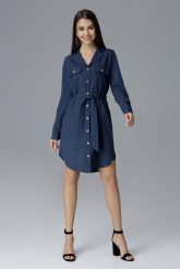 Granatowa Koszulowa Sukienka z Wiązanym Paskiem. Sukienki Figl, xl, bez wzorów, z materiału, wizytowe, bez kołnierzyka, bez ramiączek, koszulowe. Za 319.00 zł.