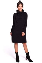 Czarna Sukienka o Kroju Litery A z Wysokim Kołnierzem. Czarne sukienki MOE, l, bez wzorów, z bawełny, bez kołnierzyka, bez ramiączek, rozkloszowane. Za 249.90 zł.