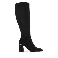 Kozaki Nine West. Czarne kozaki Nine West, bez wzorów, bez obcasa, na słupku, bez zapięcia. Za 359.99 zł.