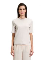 BETTY & CO Bluzka w kolorze kremowym rozmiar: XL. Brązowe bluzki Betty & Co, xl, bez wzorów, prążkowane, bez kołnierzyka, bez ramiączek. Za 104.89 zł.