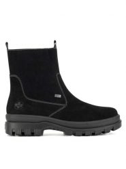Rieker Botki X8250-00 Czarny. Czarne botki Rieker, bez wzorów, bez obcasa, na płaskiej podeszwie, bez zapięcia. Za 399.00 zł.
