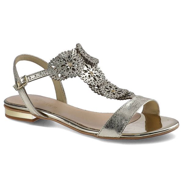 Złote Sandały Damiss Damskie Modne Buty Skórzane. Żółte sandały DAMISS, w ażurowe wzory, ze skóry, bez obcasa, na obcasie, bez zapięcia. Za 249.00 zł.