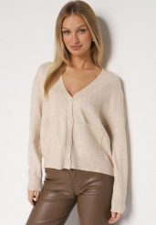 Beżowy Rozpinany Kardigan z Dodatkiem Kaszmiru Vetirira. Brązowe swetry Born2be, bez wzorów, z jeansu, klasyczne, bez ramiączek. Za 109.99 zł.